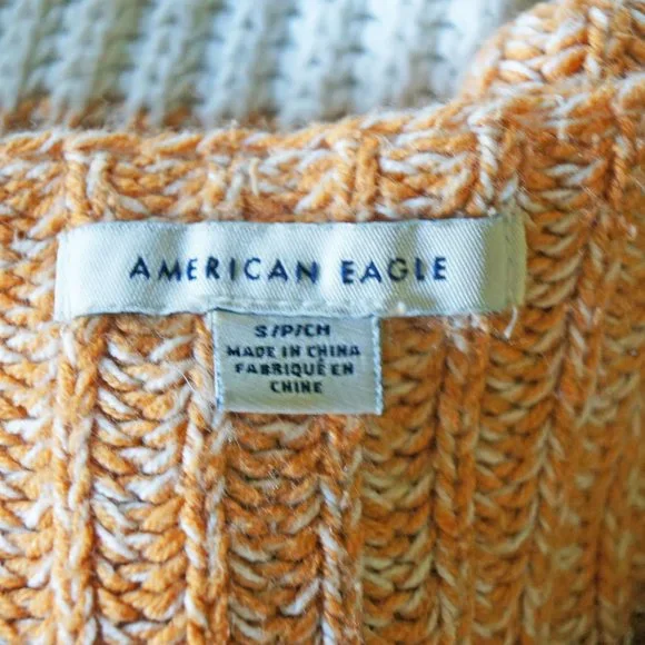 American Eagle Boxy Super Soft Cropped Henley Sweater Yellow White Stripes S - Picture 4 of 6